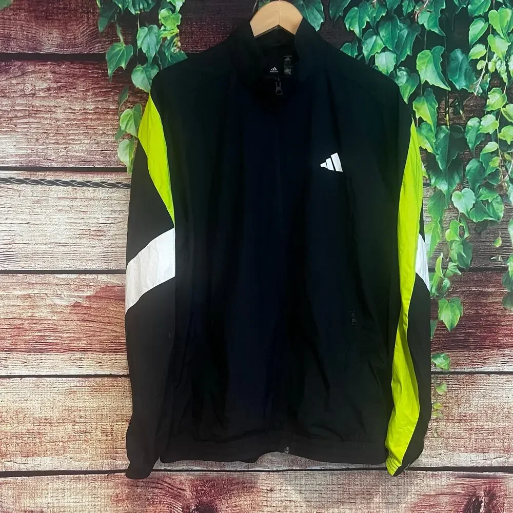 Adidas Urban Q3 Track Sports Full Zip Light Jacket Mens Large Windbreaker Black